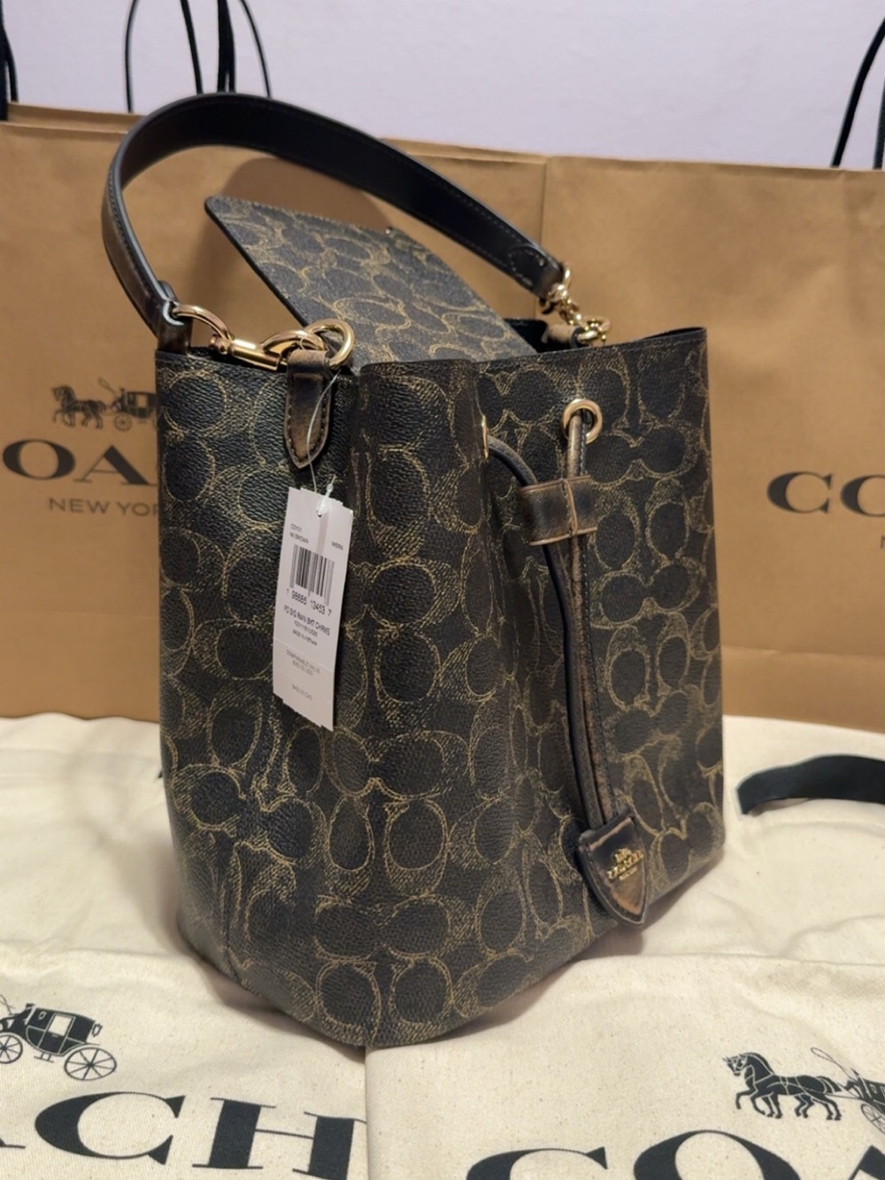 Rowan Bucket Bag in Loved Signature Coated Canvas - Picture 3 of 11